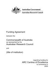 Funding Agreement regarding funding for ARC Centres of Excellence