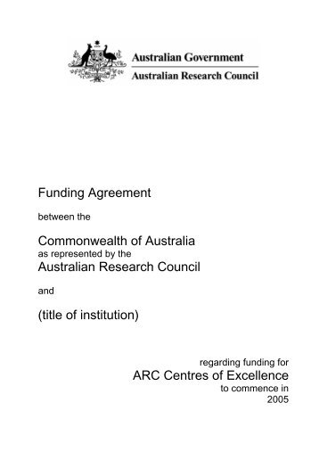 Funding Agreement regarding funding for ARC Centres of Excellence