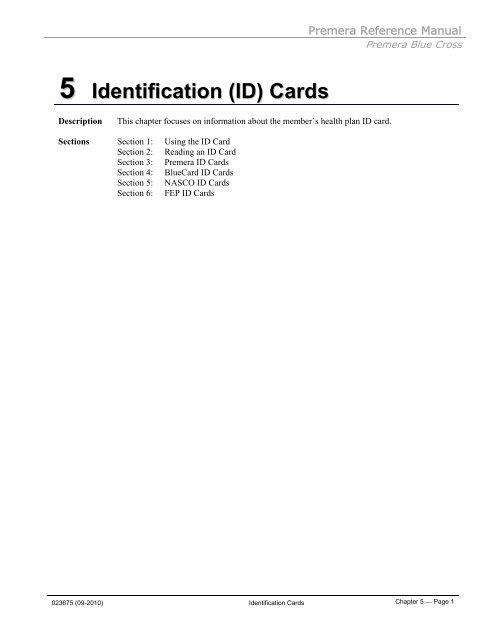 5 Identification (ID) Cards - Premera Blue Cross
