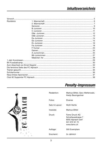 Inhaltsverzeichnis Penalty-Impressum - beim FC Alpnach