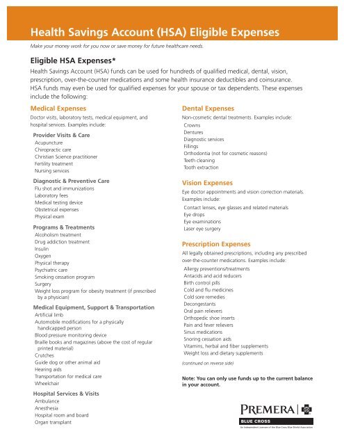 Health Savings Account (HSA) Eligible Expenses