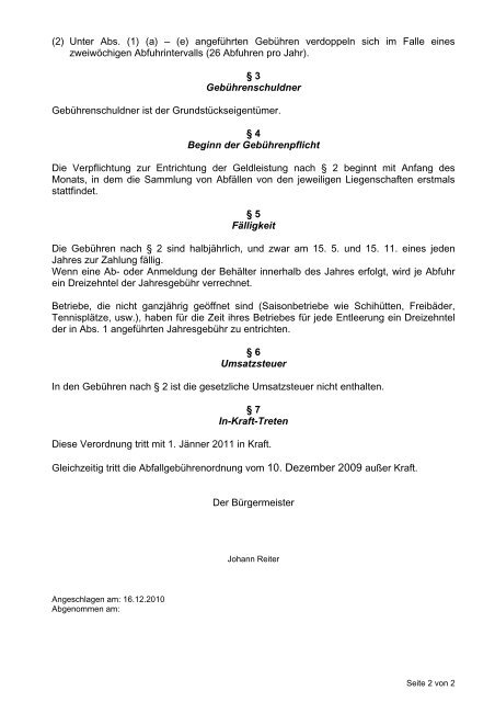 Kundmachung Verordnung - Arnreit