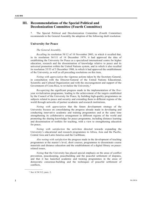 Report of the Special Political and Decolonization Committee