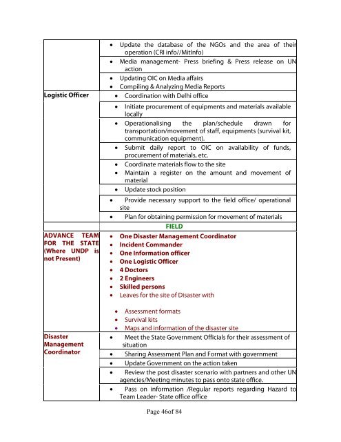 UNDP India Disaster Preparedness and Response Plan