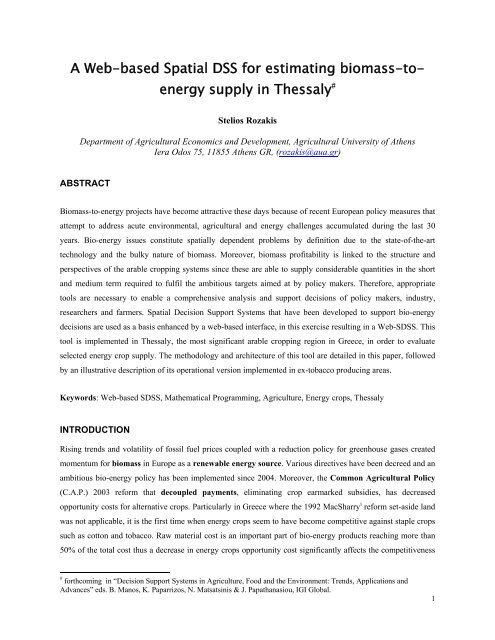 A Web-based Spatial DSS for estimating biomass-to- energy supply ...