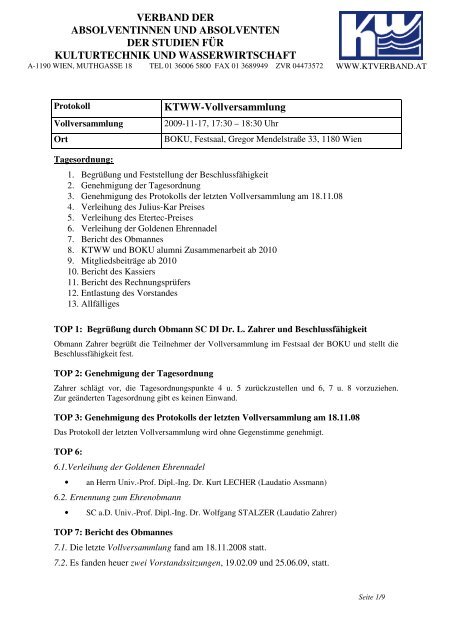 Protokoll v. 17.11.2009 - Absolventenverband der DI fÃ¼r ...