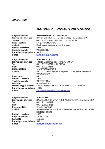 MAROCCO - INVESTITORI ITALIANI