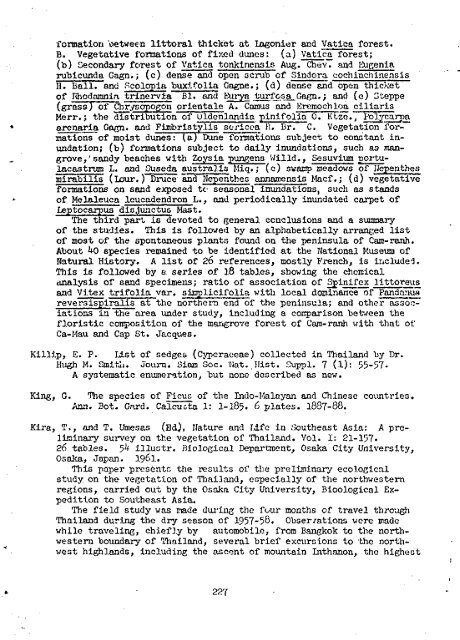 Vegetation of Southeast Asia Studies of Forest Types 1963-1965