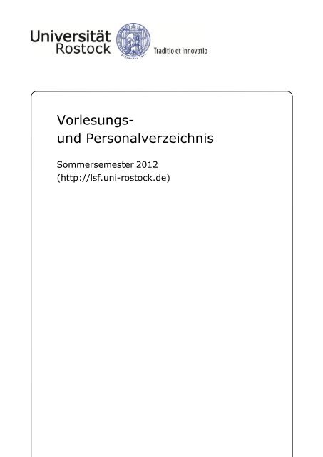 Vorlesungs Und Personalverzeichnis Universita T Rostock