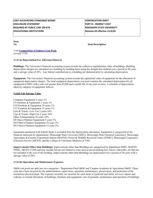 Composition of Indirect Cost Pools - Office of the Controller and ...