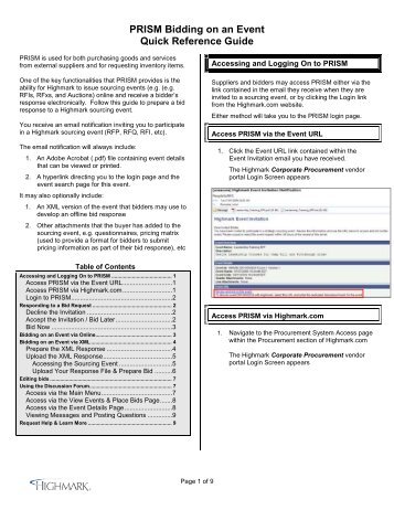 PRISM Bidding on an Event Quick Reference Guide - Highmark