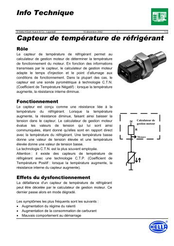 Capteur de tempÃ©rature de rÃ©frigÃ©rant Info Technique - Auto-Tuto