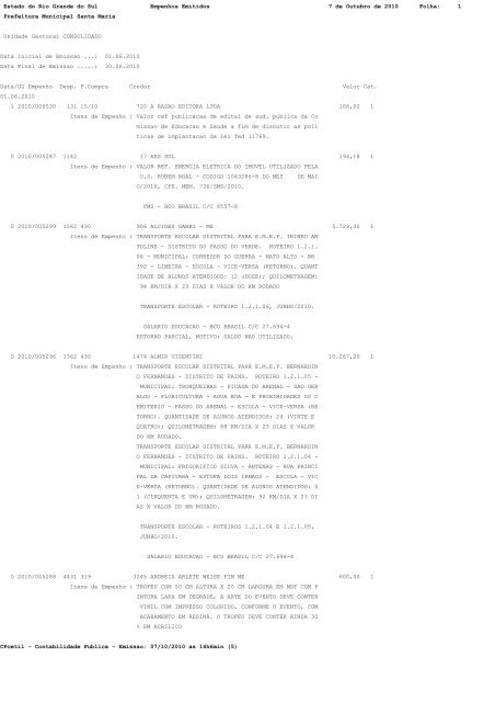 Estado do Rio Grande do Sul Empenhos Emitidos 7 de Outubro de ...