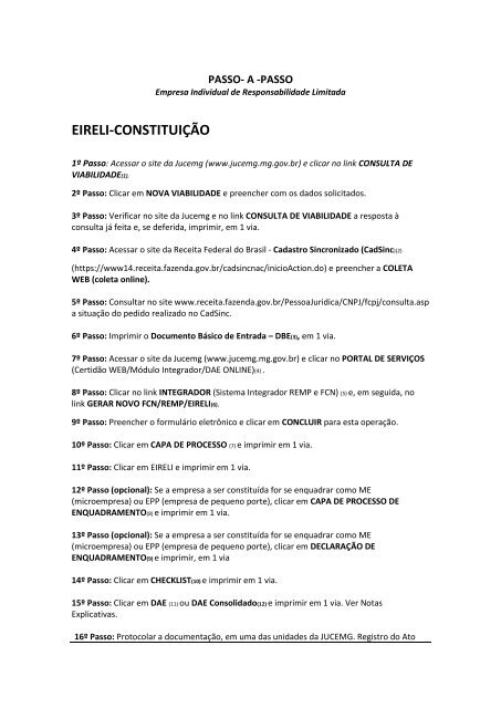 EIRELI-CONSTITUIÃÃO - Junta Comercial do Estado de Minas Gerais