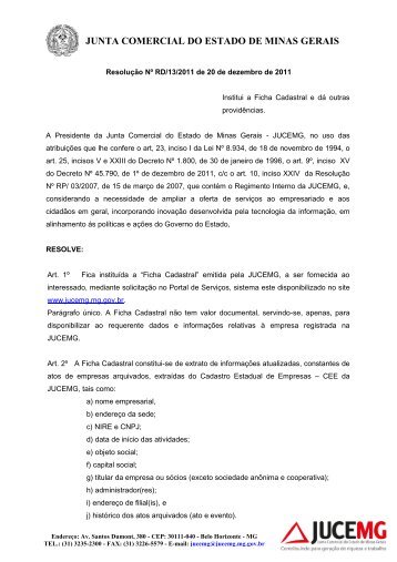 ResoluÃ§Ã£o NÂº RD/13/2011 - Junta Comercial do Estado de Minas ...