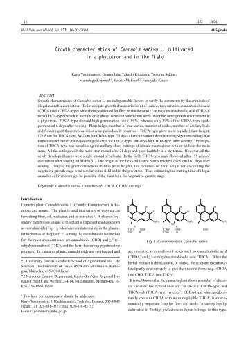 Growth characteristics of Cannabis sativa L. cultivated in a ... - NIHS