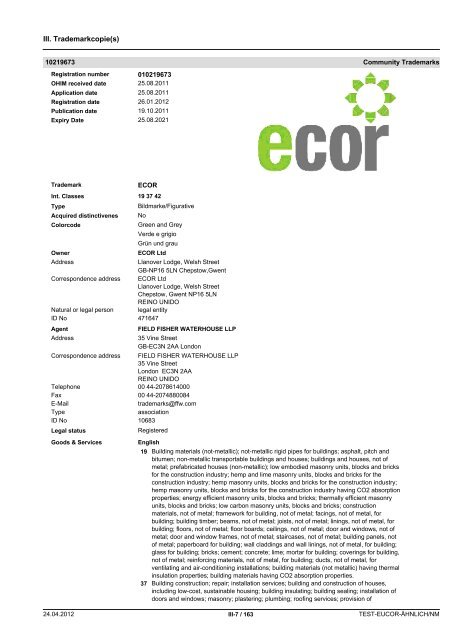 TRADEMARK SEARCH - EuCor GmbH &  Co. KG · WIR GEBEN ...