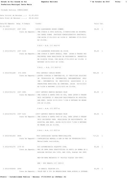 Estado do Rio Grande do Sul Empenhos Emitidos 7 de Outubro de ...