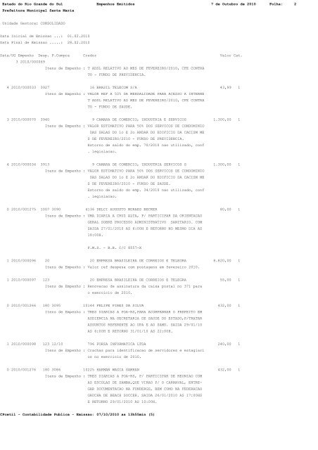 Estado do Rio Grande do Sul Empenhos Emitidos 7 de Outubro de ...