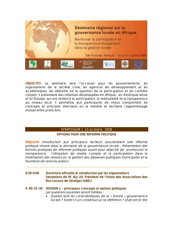 Programme séminaire régional sur la gouvernance ... - IED afrique
