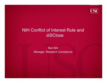 NIH Conflict of Interest Rule and diSClose - USC Office of Compliance