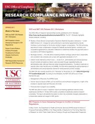 RESEARCH COMPLIANCE NEWSLETTER - USC Office of ...