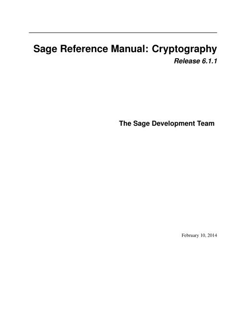 Sage Reference Manual: Cryptography - Mirrors
