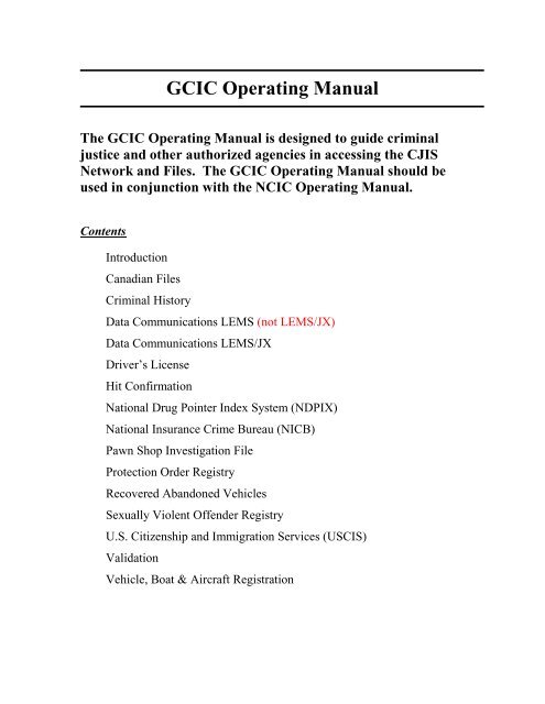 the georgia crime information center operating manual - GBI LMS