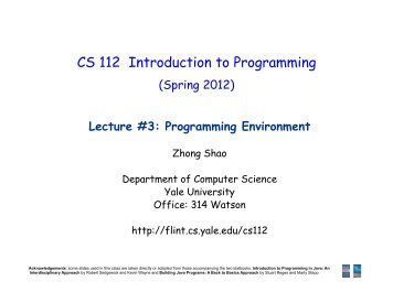CS 112 Introduction to Programming - Yale University