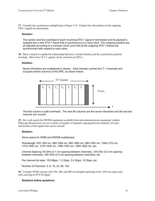 Solutions to Chapter 4 - Communication Networks