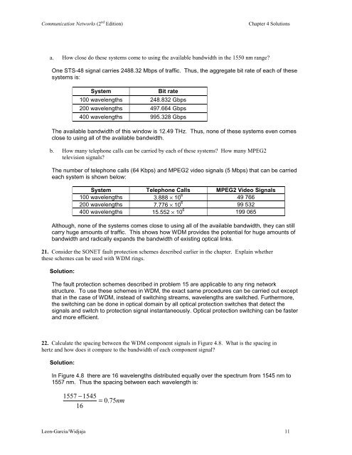 Solutions to Chapter 4 - Communication Networks