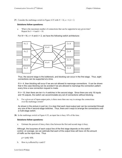 Solutions to Chapter 4 - Communication Networks