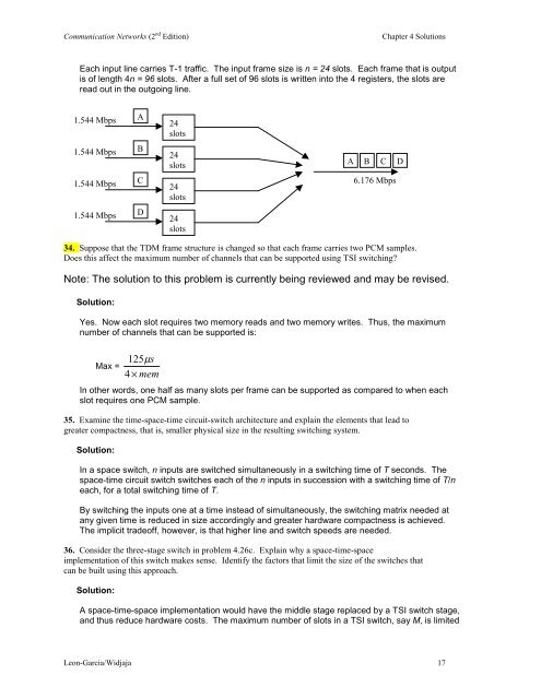 Solutions to Chapter 4 - Communication Networks