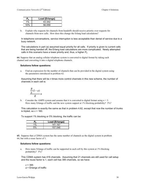 Solutions to Chapter 4 - Communication Networks