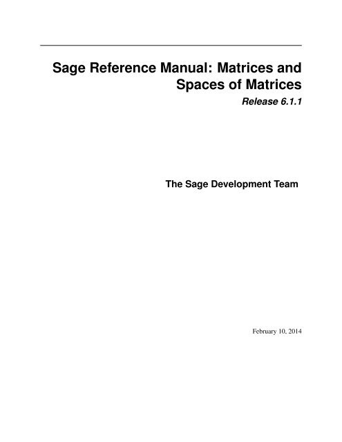 Sage Reference Manual: Matrices and Spaces of Matrices - Mirrors