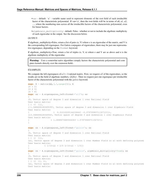 Sage Reference Manual: Matrices and Spaces of Matrices - Mirrors