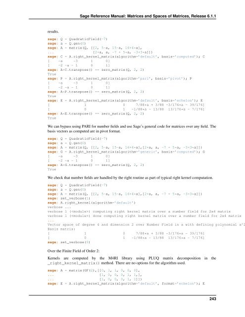 Sage Reference Manual: Matrices and Spaces of Matrices - Mirrors