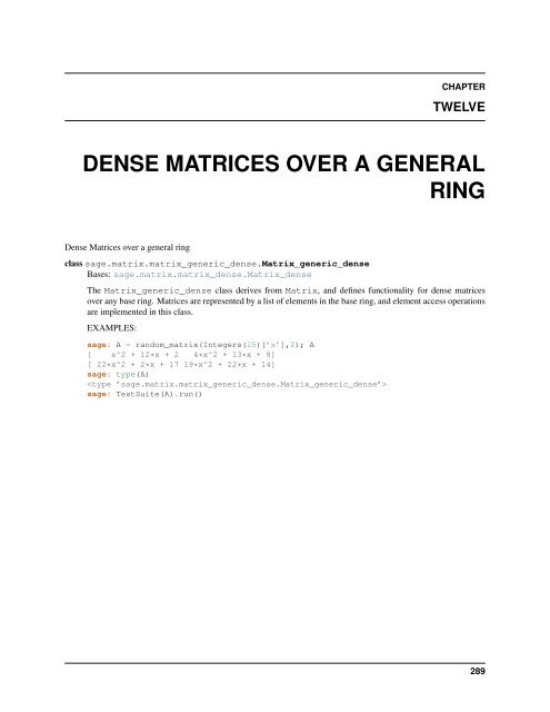 Sage Reference Manual: Matrices and Spaces of Matrices - Mirrors