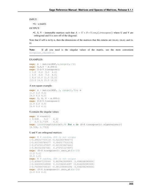 Sage Reference Manual: Matrices and Spaces of Matrices - Mirrors