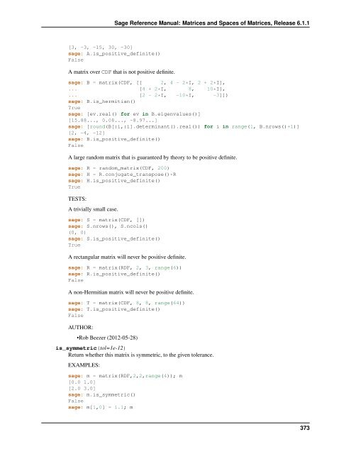 Sage Reference Manual: Matrices and Spaces of Matrices - Mirrors