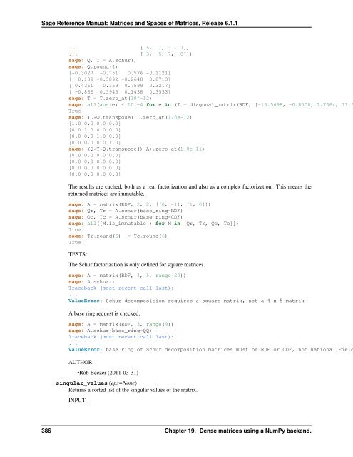 Sage Reference Manual: Matrices and Spaces of Matrices - Mirrors