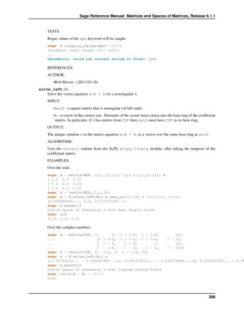 Sage Reference Manual: Matrices and Spaces of Matrices - Mirrors