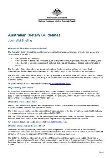 Australian Dietary Guidelines Journalist Briefing ... - Eat For Health