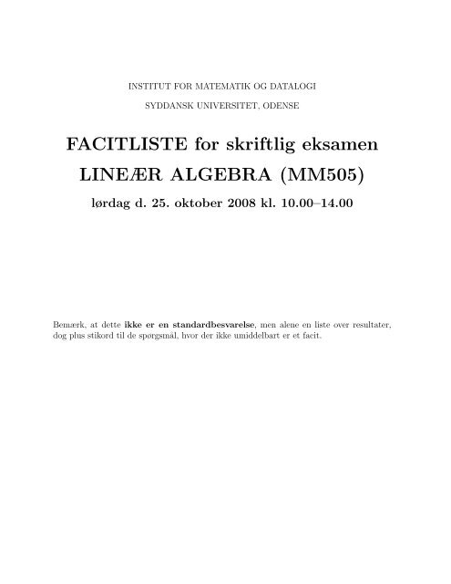 Eksamensopgaver med facitliste - Institut for Matematik og Datalogi