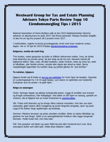 Westward Group for Tax and Estate Planning Advisors Tokyo Paris Review Topp 10 Eiendomsmegling Tips i 2015