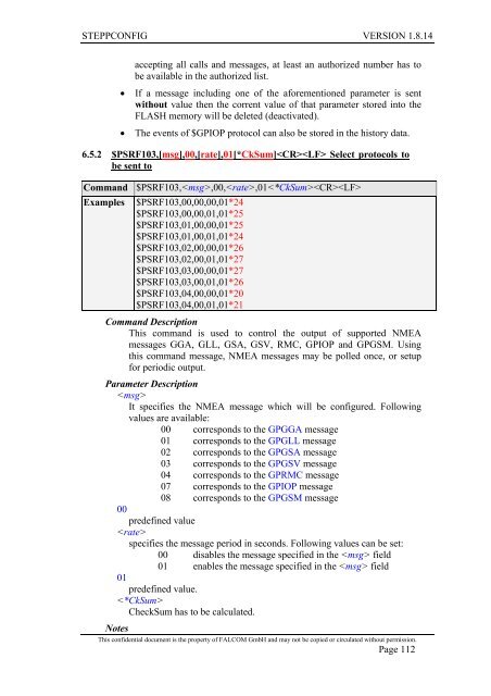 6 Configuration commands - for Falcom STEPP