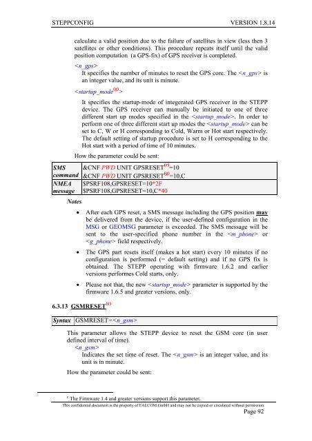 6 Configuration commands - for Falcom STEPP