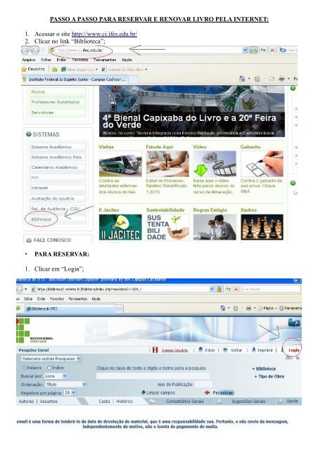 Passo a Passo para reservar e renovar livro pelo site - Ifes