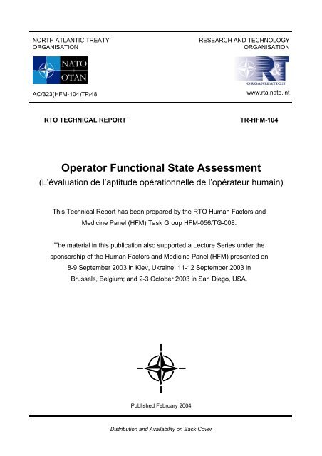 Operator Functional State Assessment - NATO Research