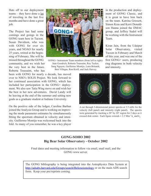 GONG Newsletter #31, August - National Solar Observatory